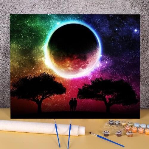 Landscape Moon DIY Painting By Numbers Set Oil Paints 50*70 Picture By Numbers Photo Wall Paintings For Wholesale