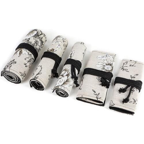 Peony 12/24/36/48/72 Holes Canvas Roll Pen Curtain Pencil Bag Case Makeup Wrap B36C