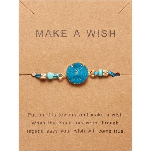 Rinhoo 7*9.5cm Make a Wish Cardboard 6 Colors Natural Stone Pendant Adjustable Woven Bracelet Fashion Jewelry Gift For Women