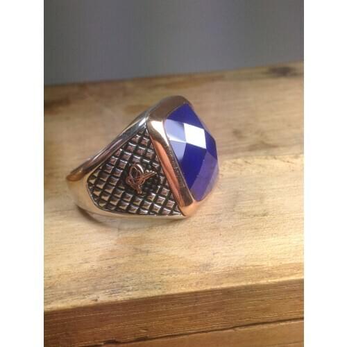 RECTANGULAR SHAPED DARK BLUE LARGE STONE SIDE OTTOMAN BRICK STERLING SILVER 925 RING SPECIAL TO OTTOMAN LOVERS GREAT GIFT FO