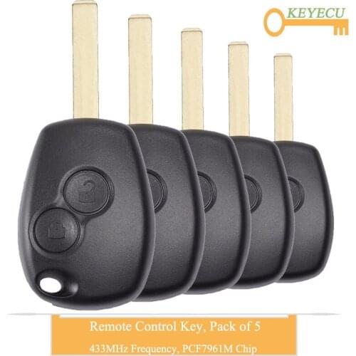 KEYECU 5PCS Remote Control Car Key for Renault Trafic Vauxhall Vivaro 2014 2015 2016 2017, Fob 2 Button - 433MHz - PCF7961M Chip