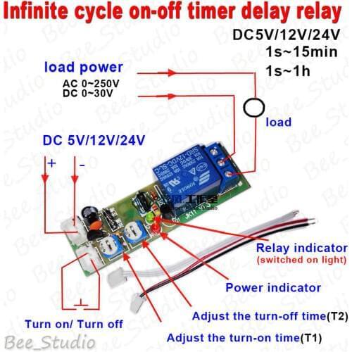 DC 5V/ 12V/ 24V Trigger Infinite Cycle Delay Timer Relay Switch Turn On Off Loop Module 1s-100s/ 0-15Min/ 0-60Min/ 0-24H