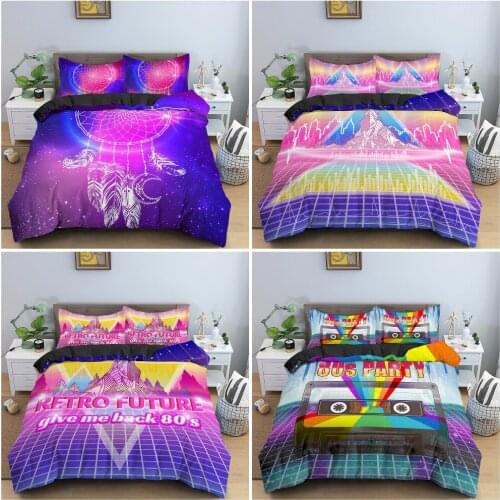 Retro Sci-Fi Bedding Set Neon Sun Duvet Cover Set 3D Print Soft Comforter Cover Single Twin King Queen Pillowcase Bedclothes