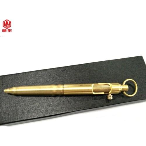 1PC Portable Pocket Business Office Metal Copper Pen Brass Bolt Spring Press Signature Writing Pen