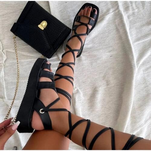 New Summer Woman Sandals 2021 Casual Womens Open Toe Beach Shoes Platform Ankle Straps Female Fashion Casual Bandage Footwear