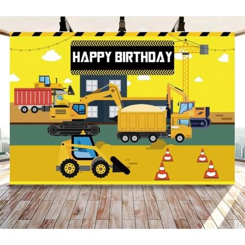 Happy 1st Birthday Party Construction Vehicle Engineering Customized Poster Photography Background Photo Backdrop Photo