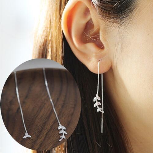 925 Sterling Leaf Tree Tassel Threader Dangle Earrings For Women Girl Jewelry Gifts