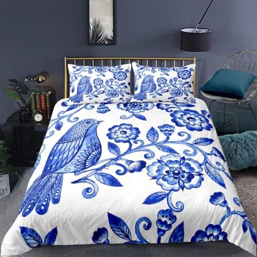 Blue&White Plant 3D Printed Floral Pattern Duver Cover Pillowcase Bedding Set Bedroom Quilt Cover Adult Home Textiles 2/3 Pcs