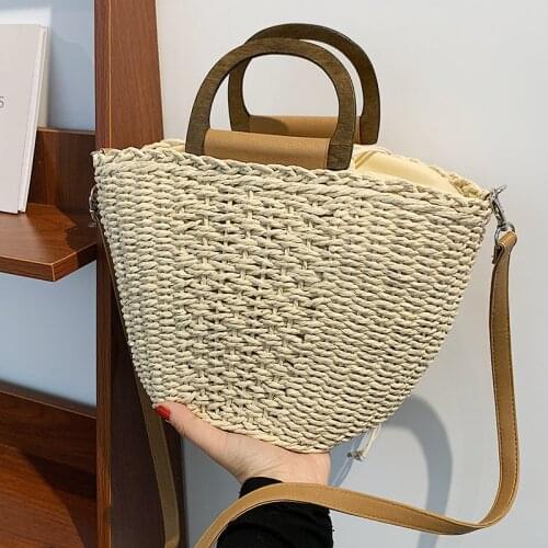 Straw Weave Bucket Shoulder Bags for Women Summer Beach Messenger Bag Retro Weave Lady Handbags Basket Girls Tote Crossbody Bags