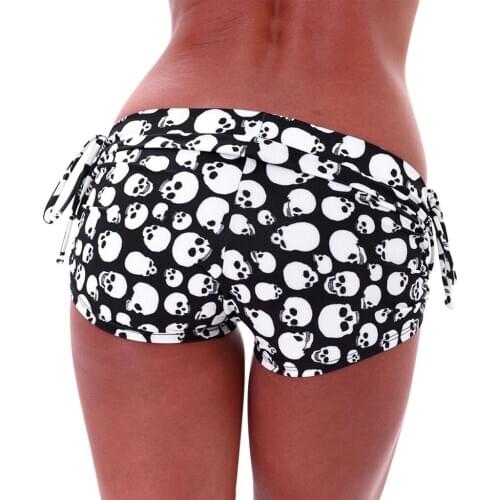 Prevent Exposure Light Comfortable Women Sports Gym Skull Printed Mid Waist Stretch Breathable Stretch Elastic Shorts
