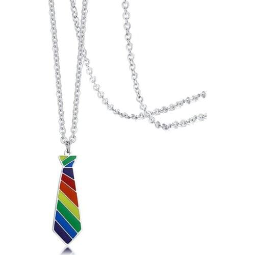 Stainless Steel Vintage Rainbow Dropper Tie Pendant Necklace Jewelry Gay Gift For Him