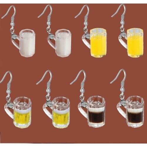 Funny Cute Simulation Beer Cola Mug Earrings Womens Creative Hand-made Earless Ear Clip Jewelry Gifts Personality Accessories