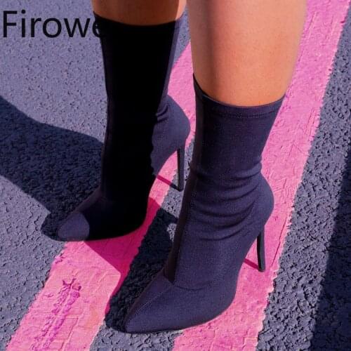 Firowe Women Short Boots Pointed Toe Elastic Ankle Boots Heels Shoes boots high heels