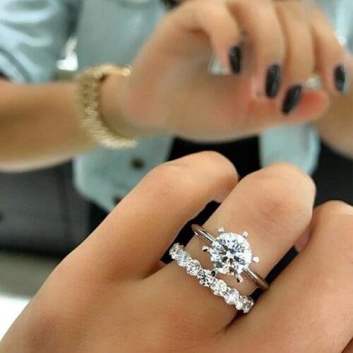 Original Solid 925 Sterling Silver AAA Cubic Zirconia For Women Wedding Ring Set Eternity Band Wholesale Christmas Gift R5498