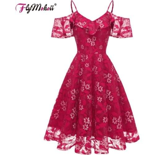 Plus Size Red Lace Summer Petal Sleeve Elegant Party Dress Floral Printed Women Slip Dresses Casual Mid-Calf Sexy Ball Gown