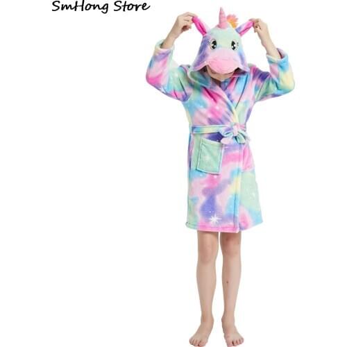 Winter Flannel Baby Girls Bathrobe Children Nightgowns Pyjamas Kids Unicorn Baby Sleepwear Childrens Beach Towels Kids Pajamas
