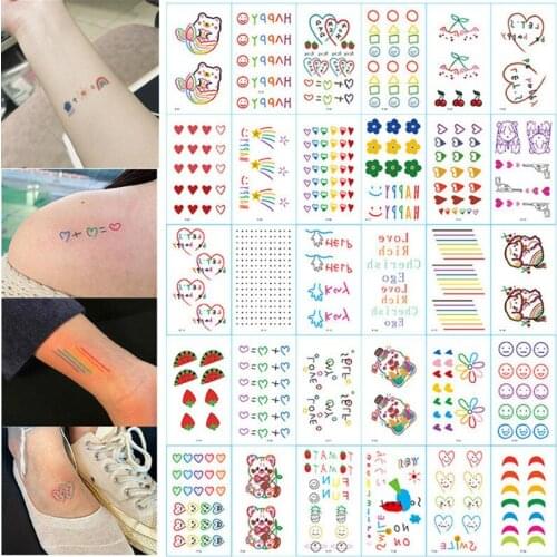 10-30 Pcs Anime Tattoo Colorful Rainbow Face Lovely Body Art Fake Temporary Waterproof Tattoo Sticker Christmas Halloween