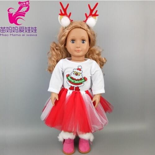 18Inch Girl Doll Red Christmas Dress Headwear reborn baby doll lace skirt doll costumes for new year