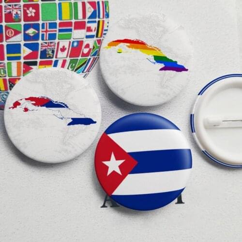 2Pcs Round Cuba National Flag Rainbow Map Brooch Pin Badge Clothes Decor Clothes Decoration Jewelry Accessories For Women Cuba