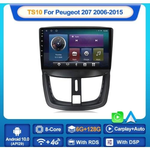 MEKEDE TS10 6+128G 8-Core Android 10 For Peugeot 207 2006-2015 Car Radio Multimedia Video Players Android Auto CarPlay 2 din dvd