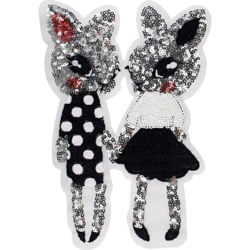 Sequins Rabbit Patches Embroidery Applique T-shirt Decoration Sew on Patches Craft Sewing Accessories 5 pieces