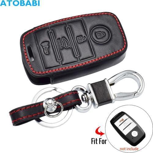 ATOBABI Top Layer Real Leather Car Key Case For Kia KX5 4 Buttons Smart Remote Fob Cover Keychain Key Chain Bag Auto Accessories