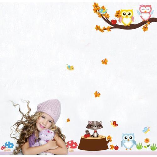 Owl squirrel Animals Tree Cartoon Vinyl Wall stickers for kids rooms Home decor DIY Child Wallpaper Art House Decor Decals