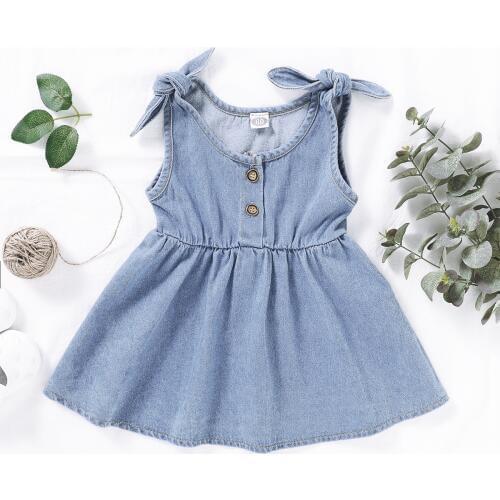 Kid Girls Sleeveless Buttons Dress Summer Solid Color Dress for Kids Baby Girls 1-4Years