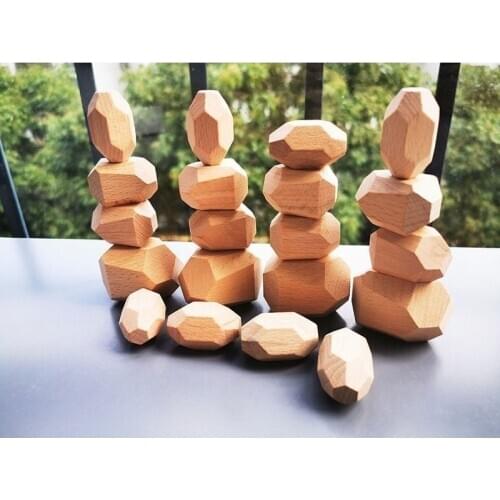 Children Wooden Toys Beech Stone Jenga Building Blocks/ Handicraft UnPaint Nordic Wood Stacking Gems Block above 4 Years Old