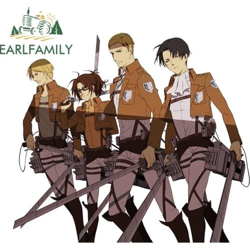 EARLFAMILY 13cm x 11.3cm for Attack on Titan Car Stickers Levi Graphics Decals Anime JDM VAN Motorcycle Laptop Decor