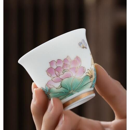 Kung Fu Cup Single Cup Master Cup Jingdezhen Tea Set Ceramic Cup Single Household Cup Porcelain Cup Ceramic Teacups