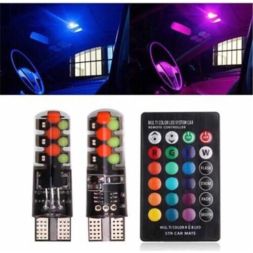EURS Car Led W5W T10 RGB COB 12SMD Clearance light Colorful Multi Mode Car Light Bulbs With Remote Controller Remote Car styling