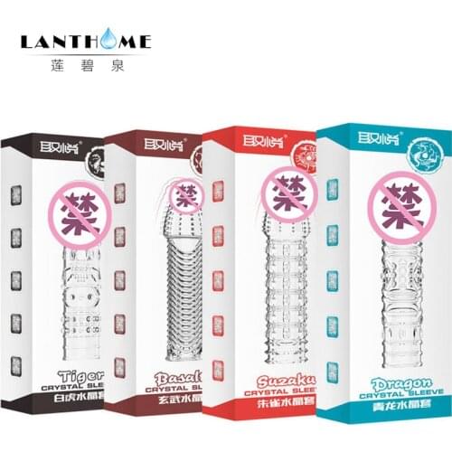 Reusable Condoms Time Delay Ejaculation Crystal Crude Penis Rings Male Penis Extension Sleeves Rings Adult Sex Toys for Men