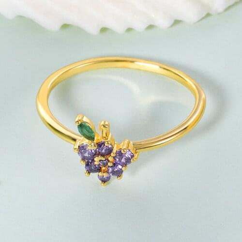 Best Friend Fashion Sweet Crystal Zircon Grape Rings for Women Cute Fruit Gold Finger Ring Set Party Wedding Jewelry Maiden Gift