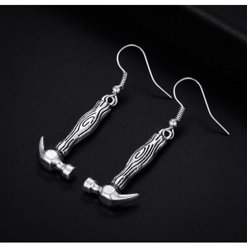 Trendy Vintage Hammer Shape Dangle Antique Silver Plated Earrings for Women Girl Retro Drop Earrings Cute Earring Jewelry