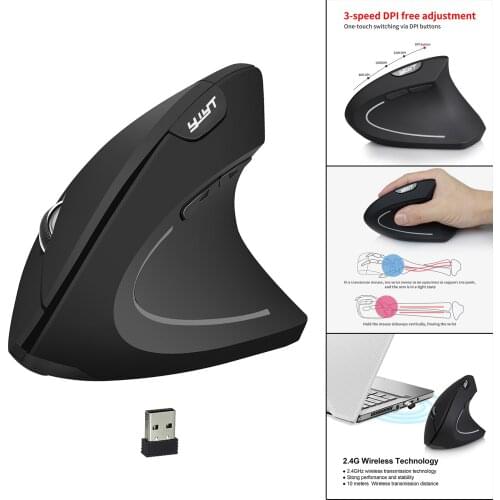 2.4G Silent Vertical Mouse with USB Receiver, Computer Mouse, Reduce Wrist Pain, 4 Adjustable DPI, for Home Office Portable
