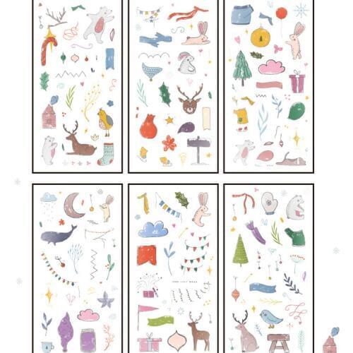 6 Sheets/lot Animals New Year Party Decorative Adhesive Stickers Diary Album Decor Stick Label Stationery Kids Gift