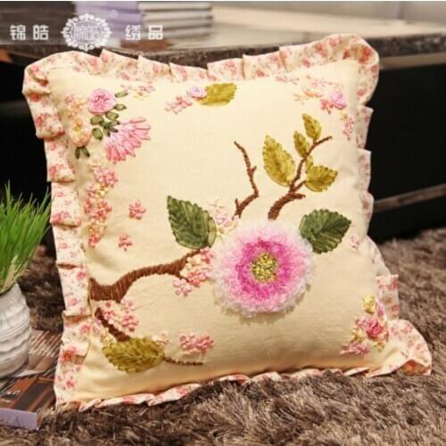 DIY Chinese style ribbon embroidery cross stitch cushion pillow cover.45*45 size.New promotion specials are limited to snap up