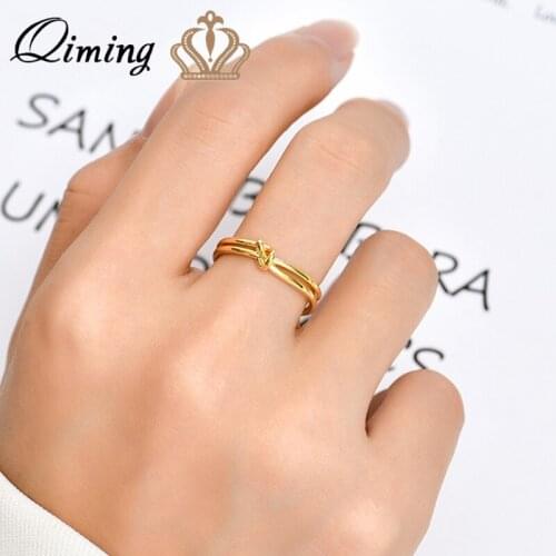 QIMING New Arrival Geometric Knot Rings For Women Fashion Minimalist Jewelry open Simple Finger Ring Accessories Gift