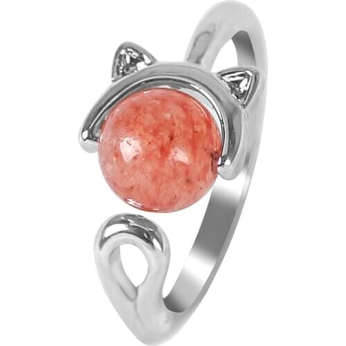 New Ladies Ring Strawberry Rose Rotating Beads Cat Fashion Opening Adjustable Alloy Plated Party Jewelry Gift