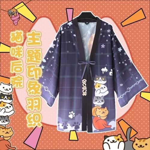 Anime Neko Atsume Cute Cat Printing Cloak Haori Cosplay Costume Japan Men Women Casual Kimono Yukata Halloween Party Dress New