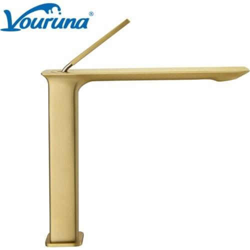 Vouruna Luxurious Brushed Golden High Body Bathroom Vessel Sink Faucet Tall Baisn Mixer Taps