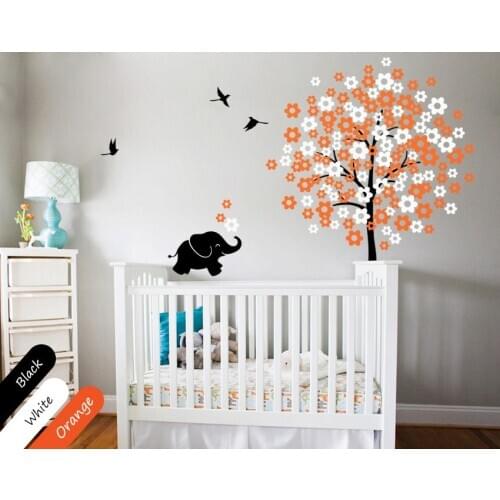 Cute Elephant Big Tree Wall Stickers 215cm tall Decor For Kids Room Baby Nursery Wall Tattoo High Quality Wallpaper JW271C