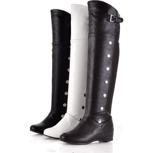 2020 New Shoes Women Boots Black white Height Increasing Knee-High Boots Keep warm Sexy Female Winter lady Thigh High Boots