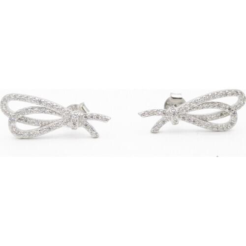 Mrs Sterling silver classic rose gold bowknot inlay zircon earrings couples act the role ofing tastes sweet love stud earrings