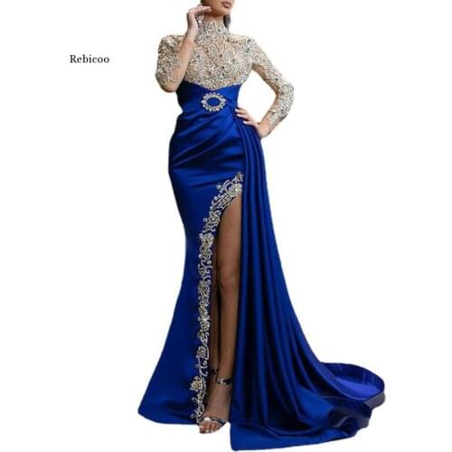 Ladies Prom Dress Mermaid 2021 Beads Sequins Long Sleeves Side Split Evening Dresses Dress Robe De Soiree