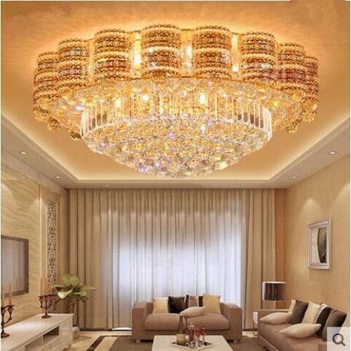 High qualLED 31W-40W 80CM European Modern Gold Roundles Crystal Light Sitting Room Bedroom Restaurant Ceiling Lights 110-240V