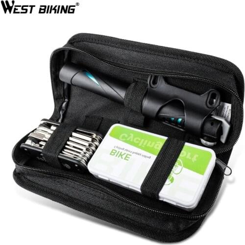 WEST BIKING Portable Bicycle Tools Mini Cycling Pump 11 in 1 Tools Tire Patch Repair Kits Storage Bag Multifunction Bike Tools