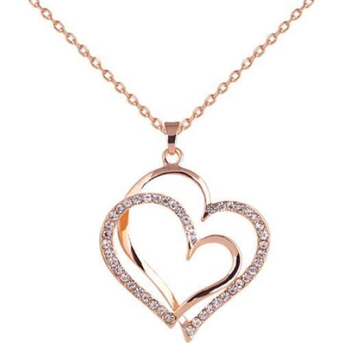 Womens Romantic Double Love Heart Rhinestone Choker Chain Necklace Jewelry Gift 9XMC