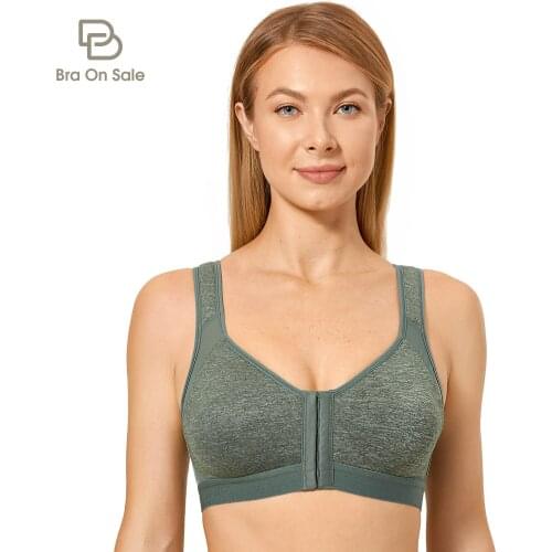 Womens Front Closure Posture Wireless Back Support X-shape Back Non Padded Full Coverage Bra Big Size